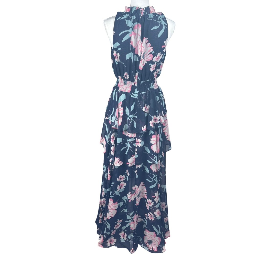 Eliza J Maxi Dress Blue Pink Floral Chiffon Tiered Sleeveless Spring PartySz 12 - Picture 4 of 11